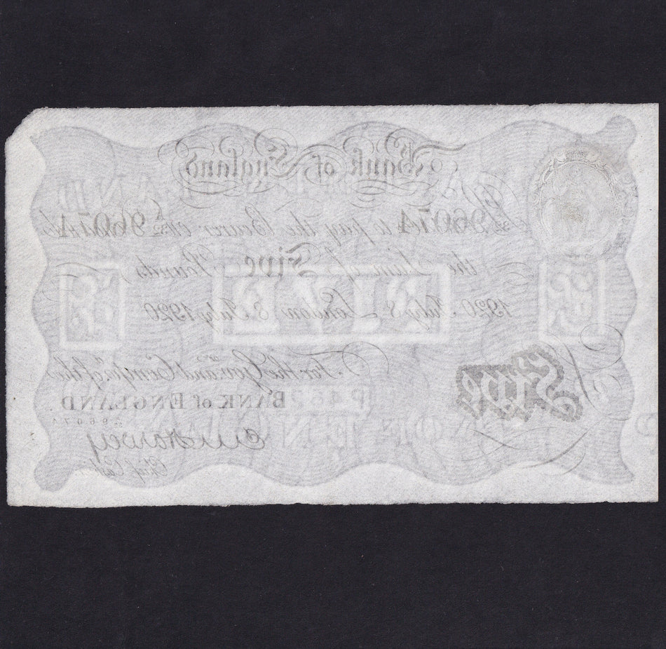 Bank of England (B209a) Harvey, £5, 8 July 1920, A32 96074, pressed, VF