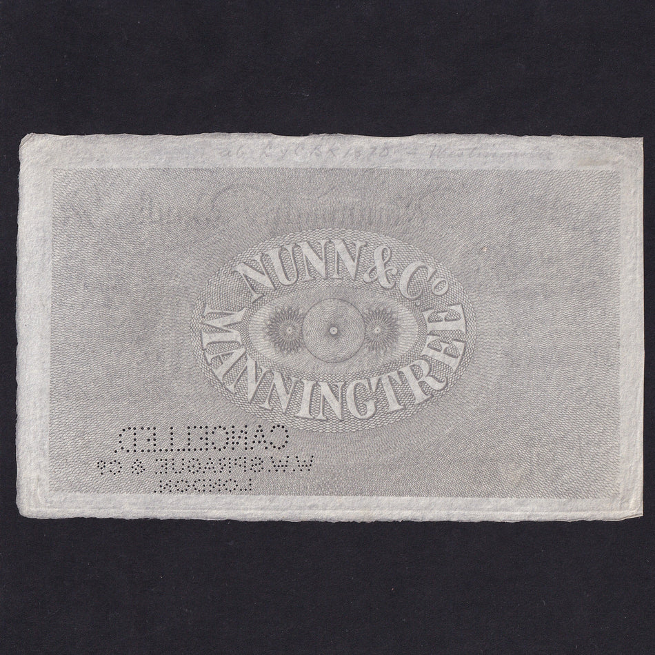 Provincial - Manningtree Bank, £10, c.1869, partnership as for Manningtree & Colchester Bank but this bank unlisted, cancelled , Good EF