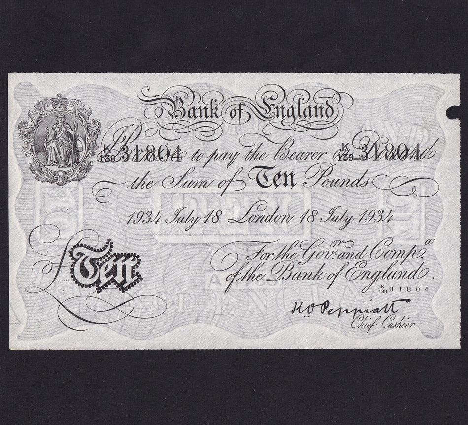 Operation Bernhard - Nazi forgery 1942-44, Peppiatt, £10, 17 July 1934, K139 31804, VF