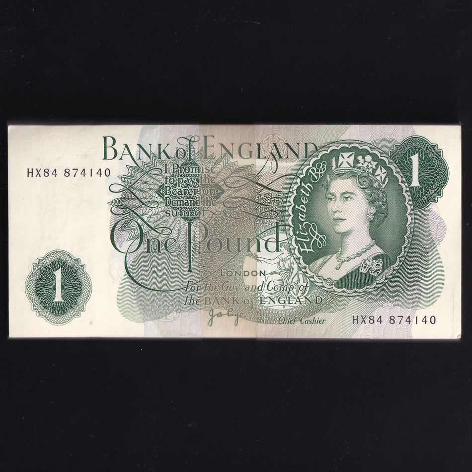 Bank of England (B322) Page, bundle of one hundred £1 notes, HX84 874140/ 874239, UNC