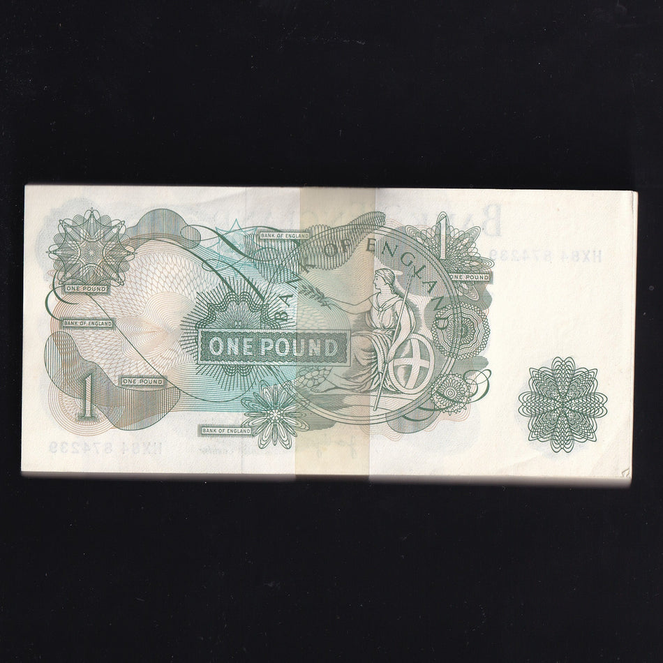 Bank of England (B322) Page, bundle of one hundred £1 notes, HX84 874140/ 874239, UNC