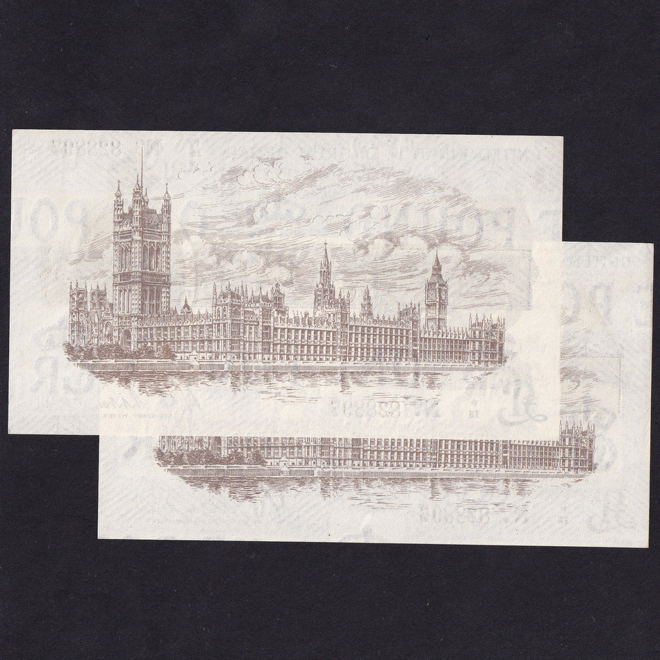 Treasury Series (T24) Fisher, £1 pair in sequence, P75 828896/97, serial number indents on reverse, A/UNC