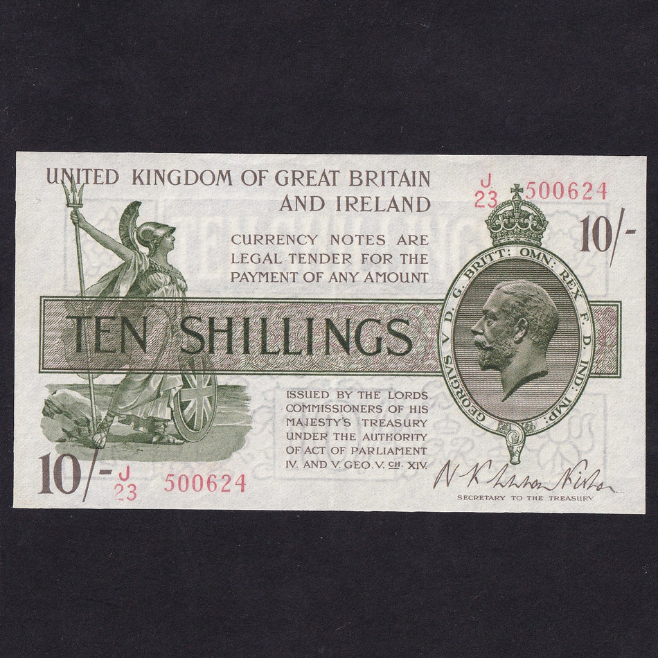 Treasury Series (T30) Fisher, 10 Shillings, J23 500624, watermark composite, pressed, VF