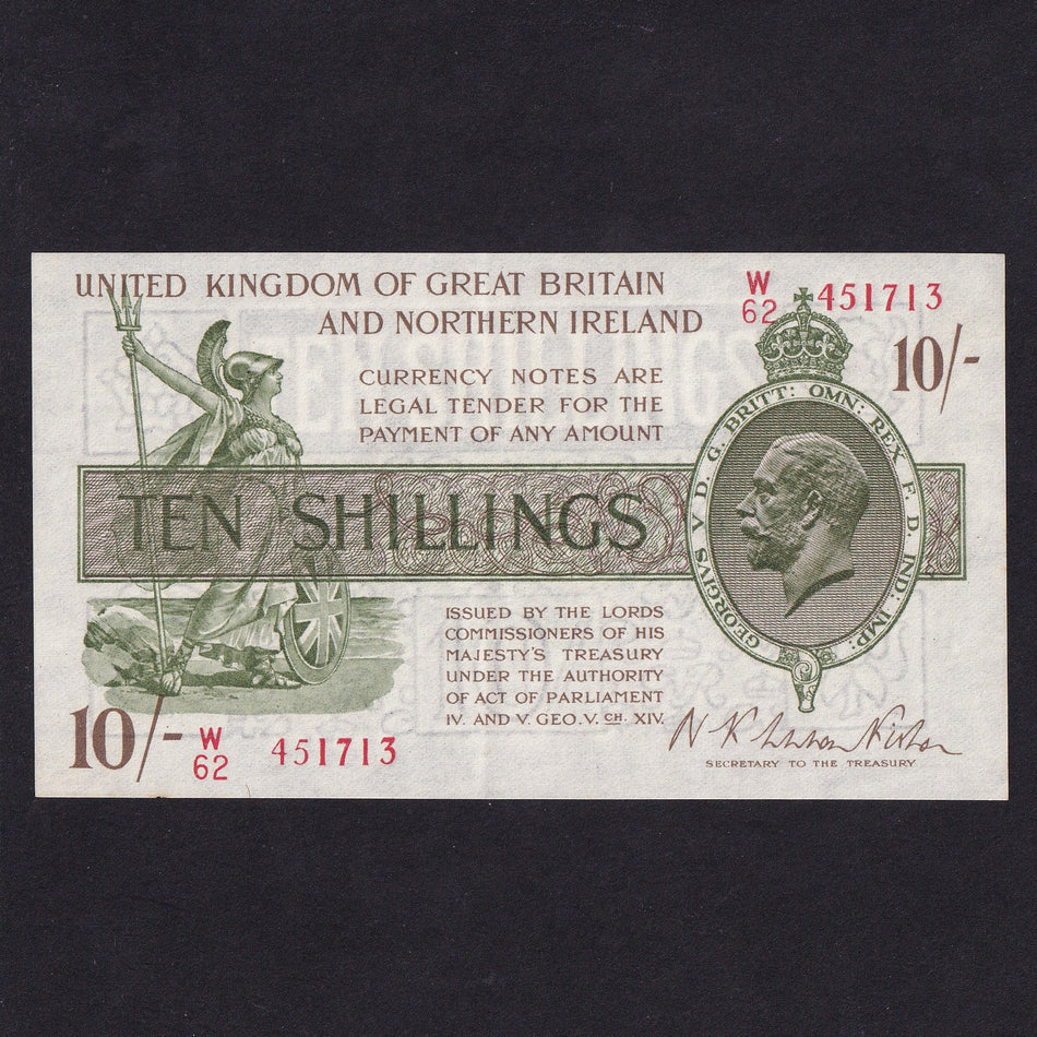 Treasury Series (T33) Fisher, 10 Shillings, Northern Ireland, W62 451713, serial number indents reverse, EF