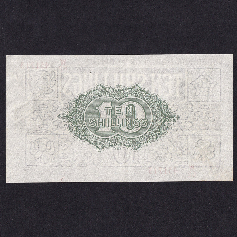 Treasury Series (T33) Fisher, 10 Shillings, Northern Ireland, W62 451713, serial number indents reverse, EF