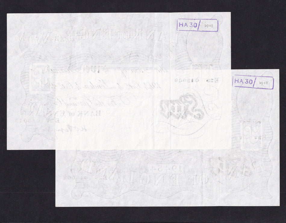 Bank of England (B255) Peppiatt, £5 pair in sequence, 4 October 1944, E28 015068/69, handstamp reverse, otherwise Good EF