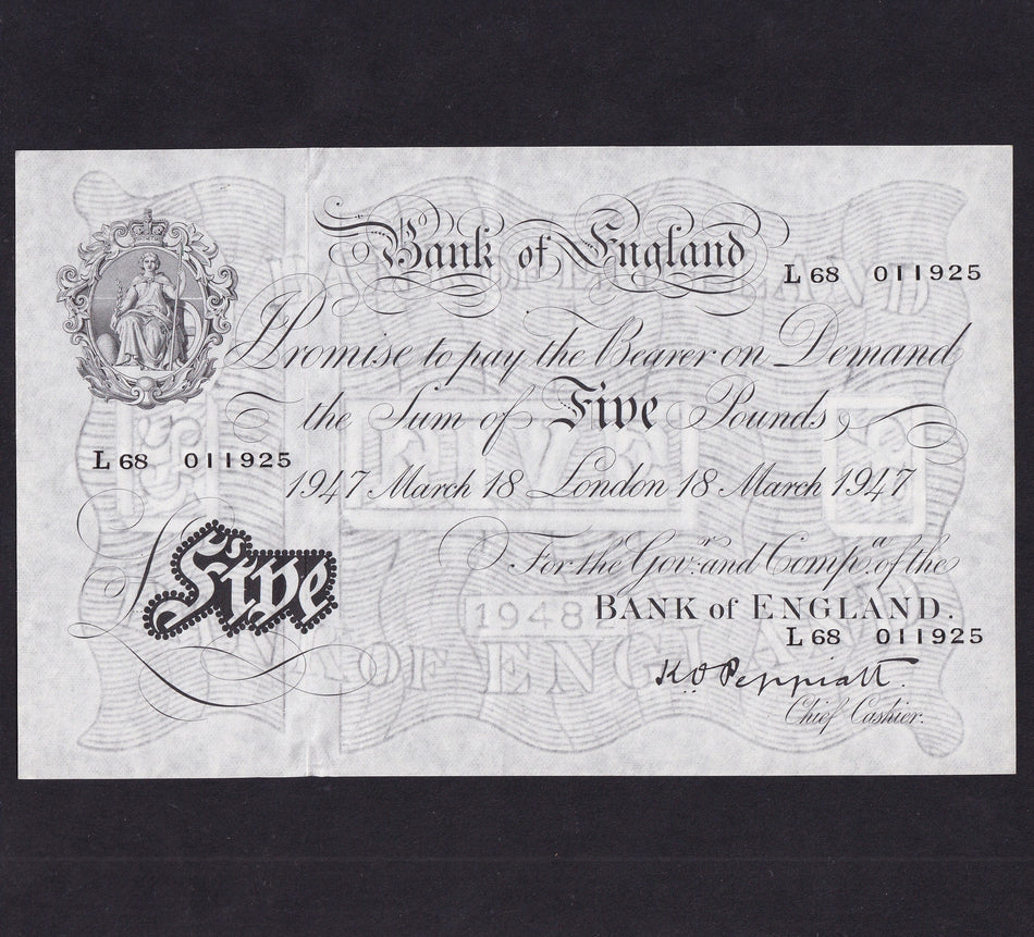 Bank of England (B264) Peppiatt, £5, 18 March 1947, L68 011925, serial indents on reverse, EF