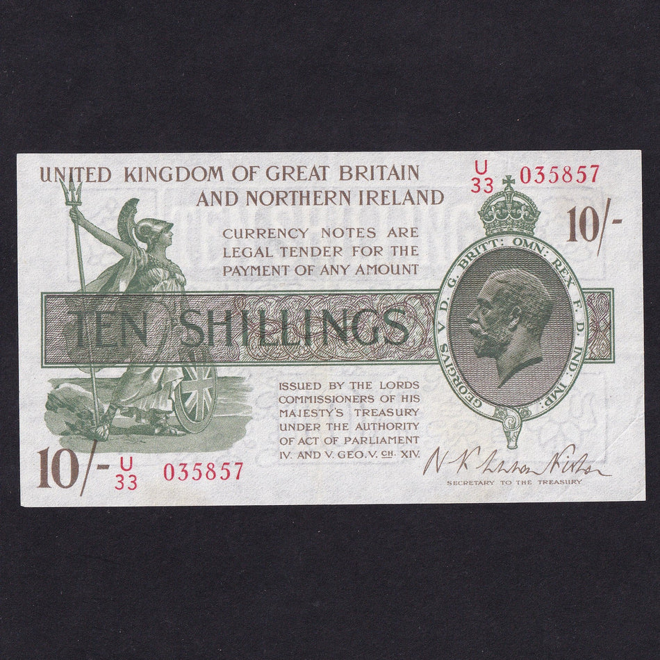 Treasury Series (T33) Fisher, 10 Shillings, Northern Ireland, U33 035857, pressed, VF