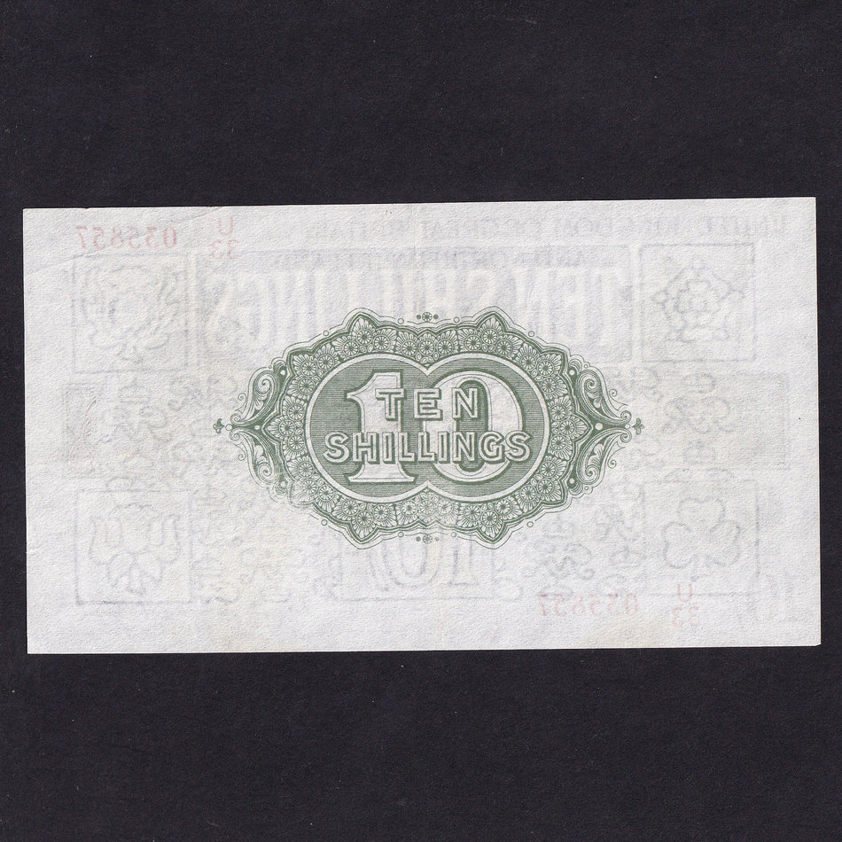 Treasury Series (T33) Fisher, 10 Shillings, Northern Ireland, U33 035857, pressed, VF