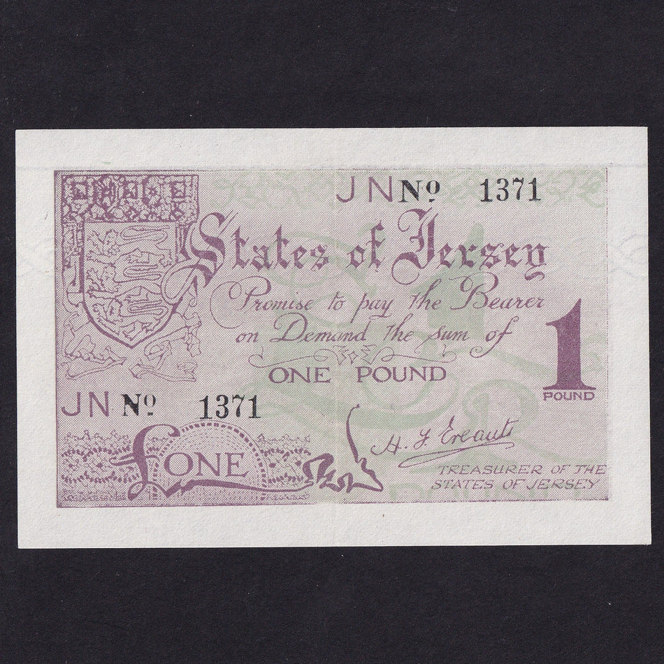 Jersey (P6a) £1, WWII Occupation 1941-42, no.1371, expertly pressed, but still A/EF