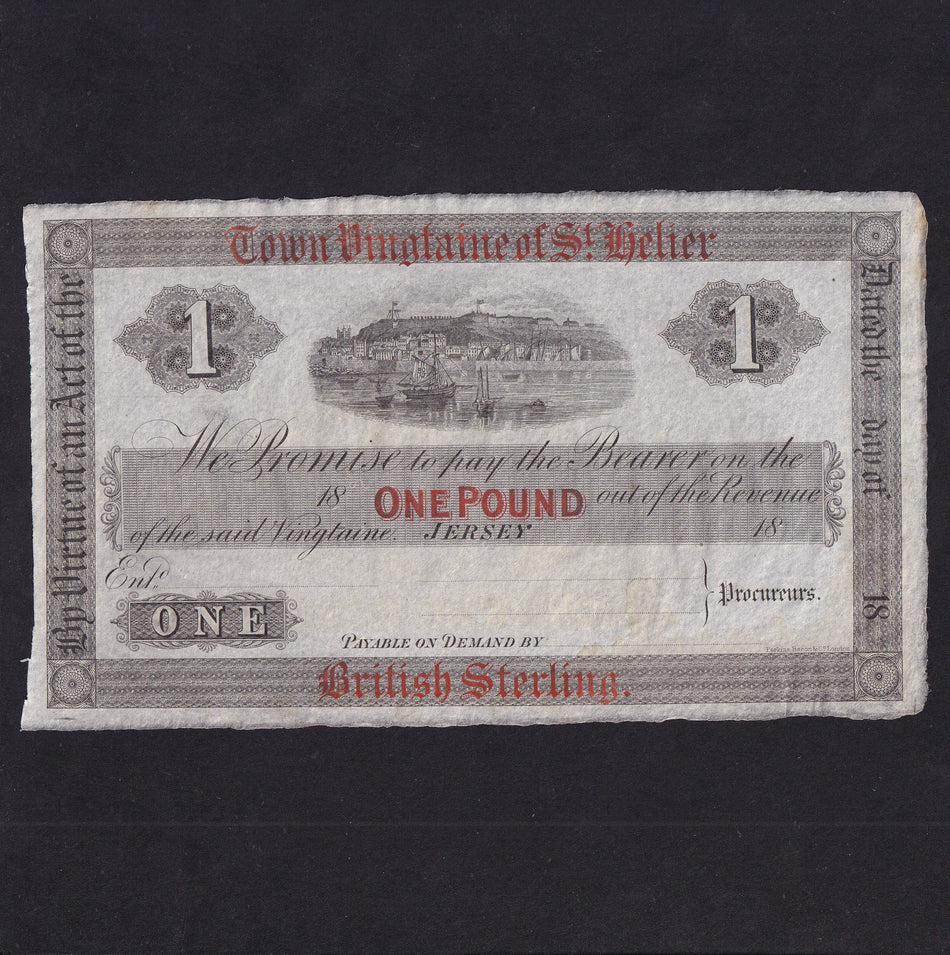Jersey (PS241) Town Vingtaine of St Helier, £1, 18xx, stone circle on reverse, unissued note, Good EF
