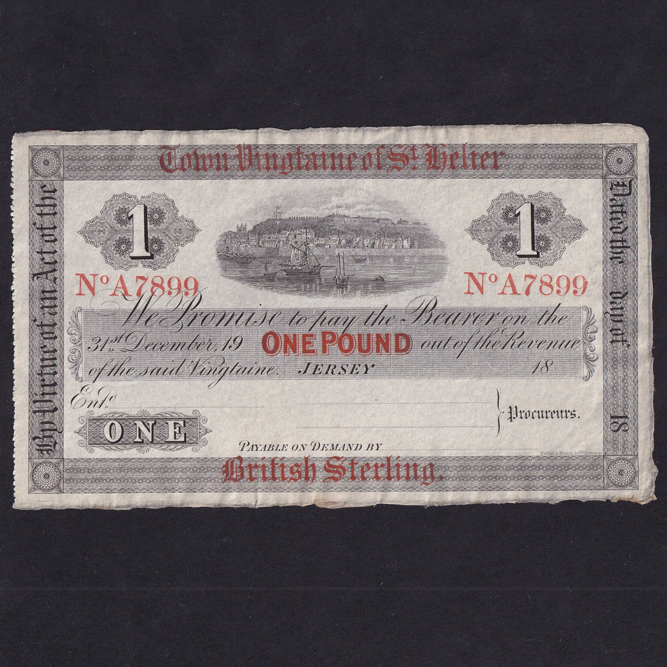 Jersey (PS238) Town Vingtaine of St Helier, £1 31st December 19xx, no A7899, unissued note, rare type