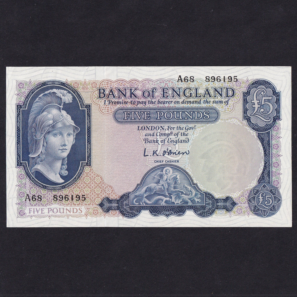 Bank of England (B277) O'Brien, £5, A68 896195, serial indents reverse, A/UNC