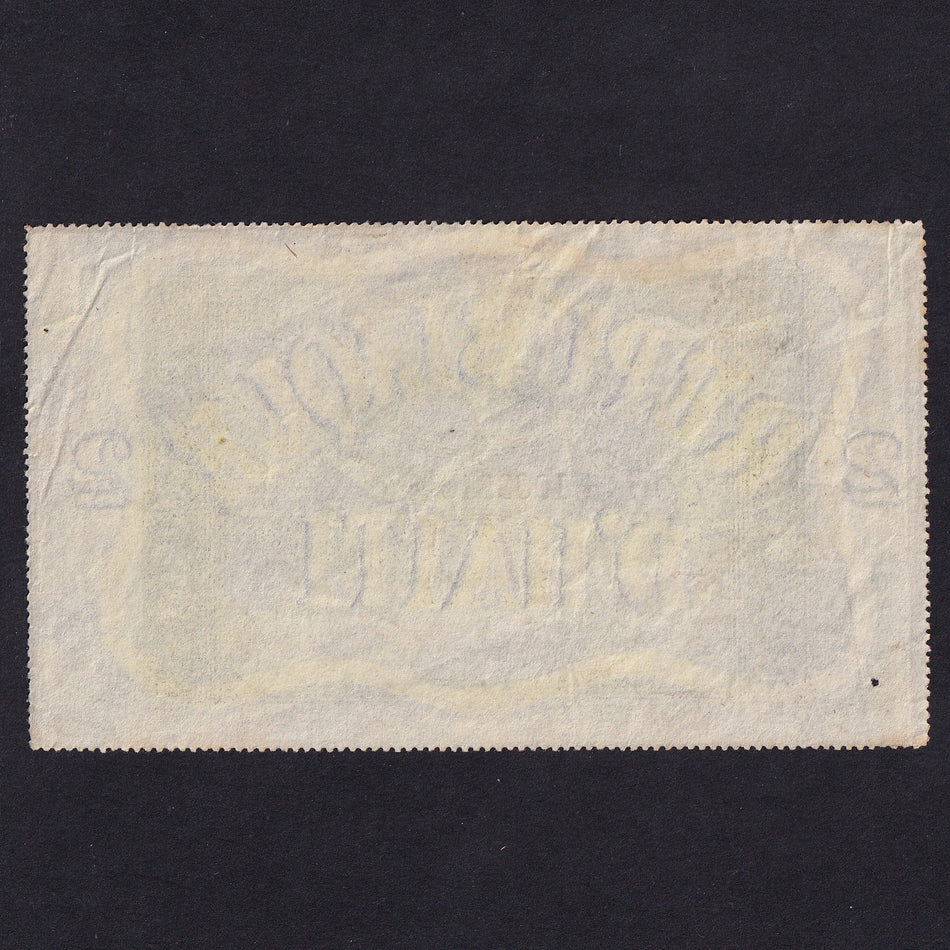 Haiti (P33) 2 Gourdes, L.1827, no.1069846, Charles Skipper & East printer, pinholes, Good EF