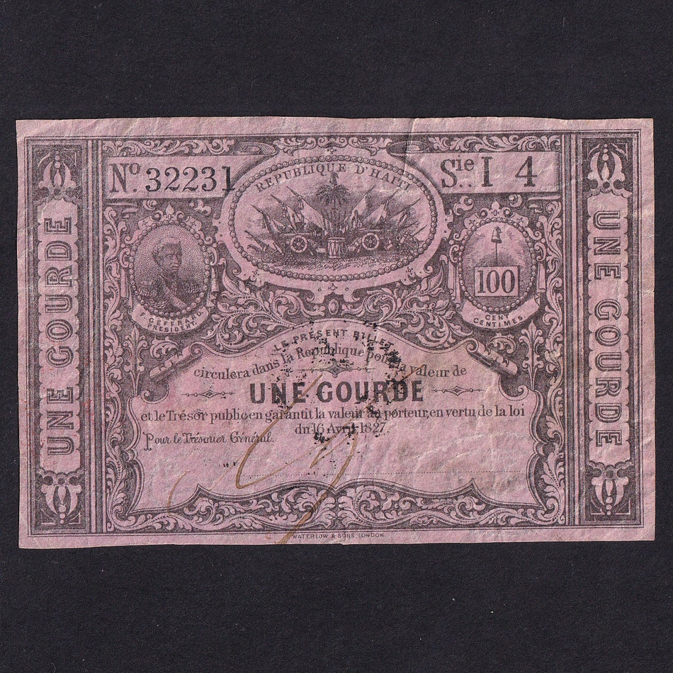 Haiti (P41) 1 Gourde, 1827, President Geffard, no.32231, Fine