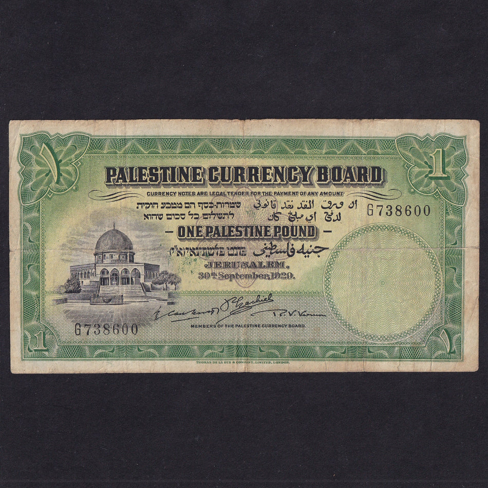Palestine (P7b) £1, 30th September 1929, G738600, scarce date, VG/F