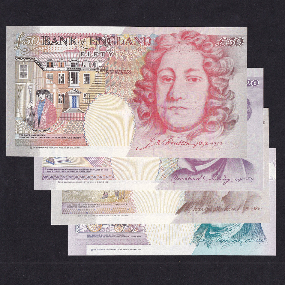 Bank of England (C147: B380, B382, B384 & B385) £5, £10, £20 & £50 set, all first million & low serial, EA01/ KL01/ DA01/ J01 000276, UNC
