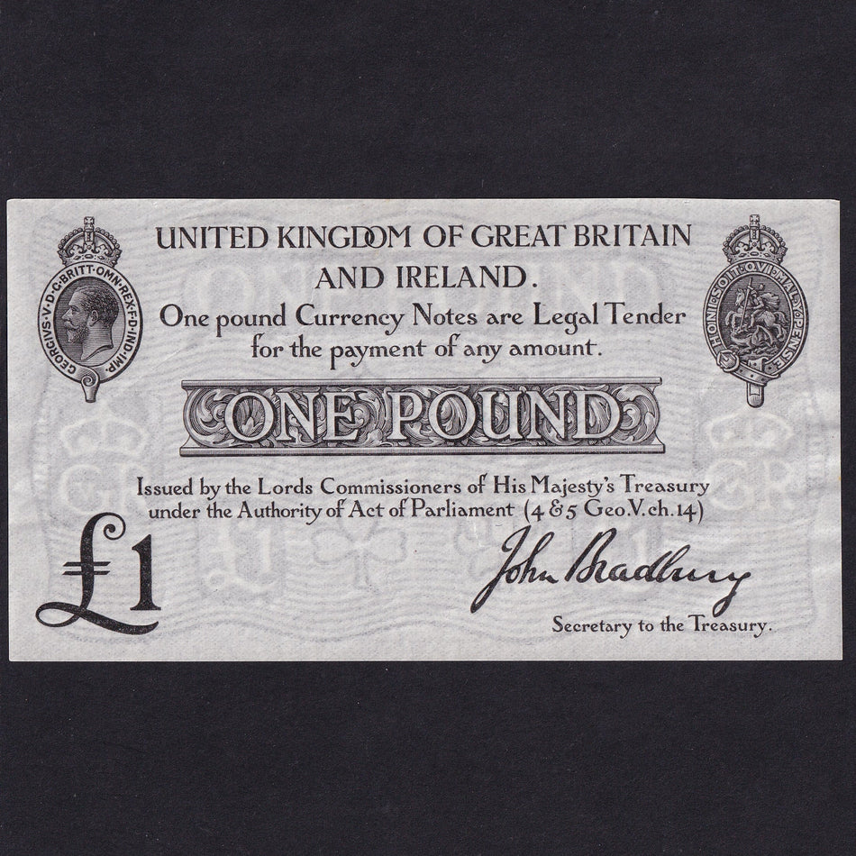 Treasury Series (T11ct) Bradbury, £1 Treasury Essay Colour Trial, 1914, black, Good EF