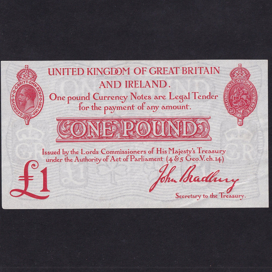 Treasury Series (T11ct) Bradbury, £1 Treasury Essay Colour Trial, 1914, red, Good EF