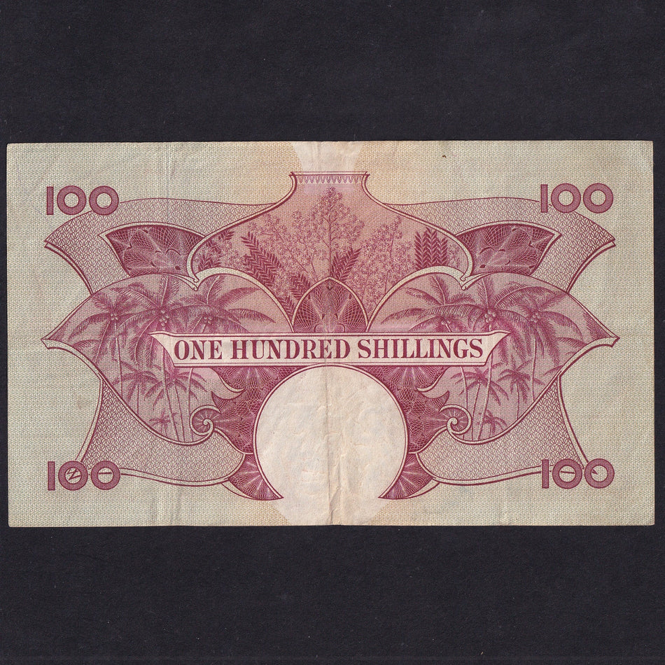 East Africa (P40) 100 Shillings, 1958, QEII, U3 43126, four signatures, A/VF