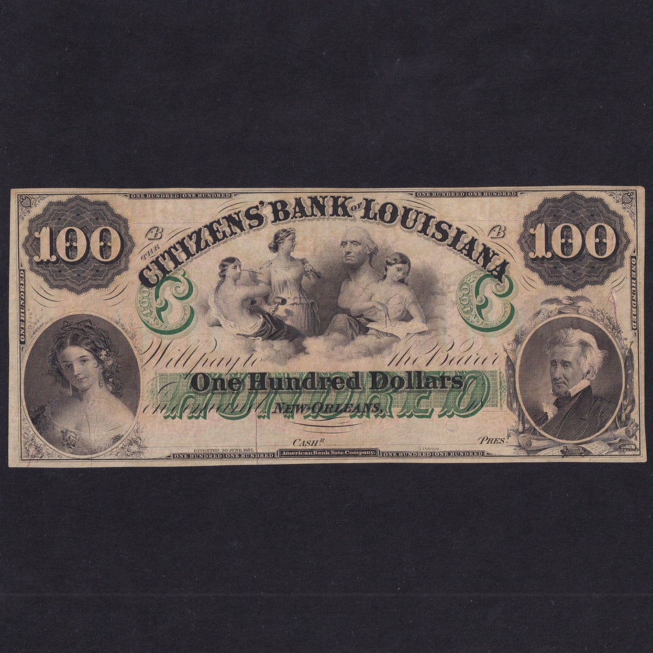 US Obsolete, Citizens' Bank of Louisiana, $100, 18xx, unissued, Good EF