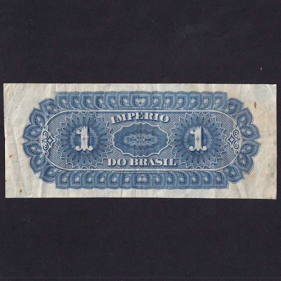 Brazil (PA244) 1 Mil Reis, 1870, Estampa 5a no.28840, slight rust, Good VF