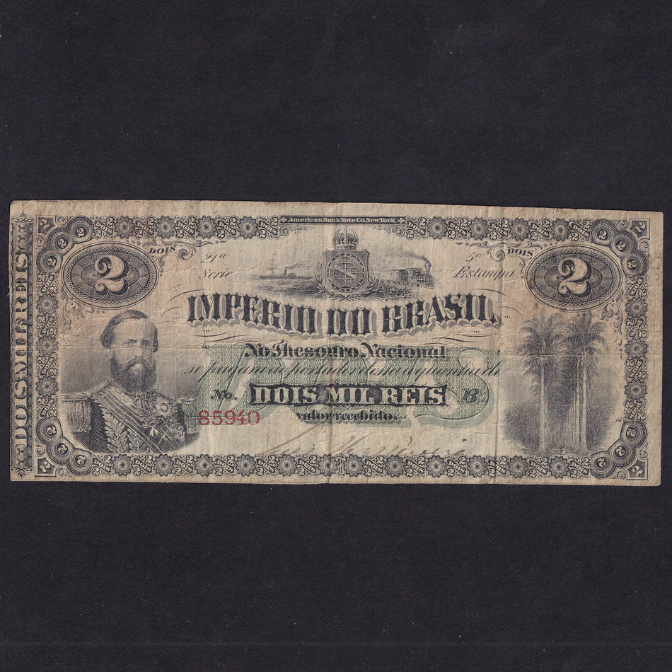 Brazil (PA245) 2 Mil Reis, 1870, Estampa 5a no.85940, VG