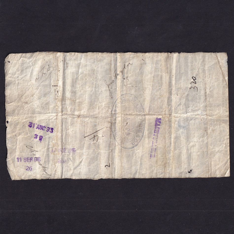 Provincial - North and South Wales Bank Limited, £5, 1893, Llanidioes, no.7479, issued note not cancelled, Outing 1263b, pinholes, Fine