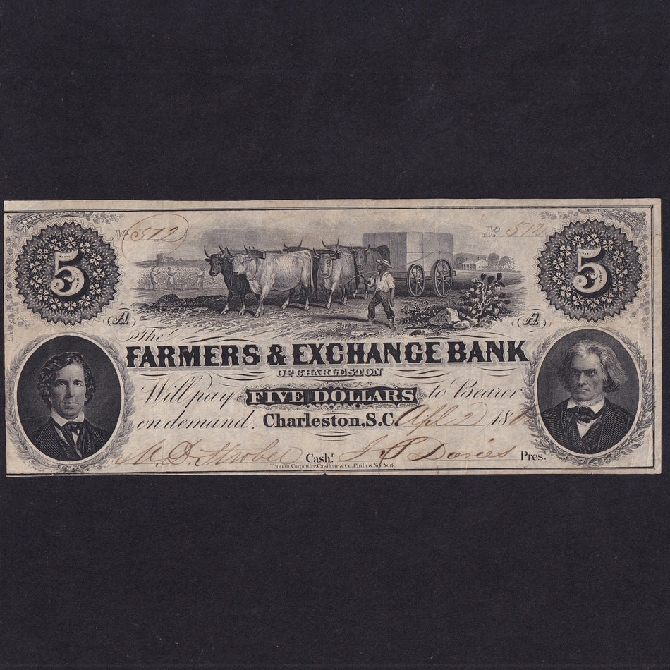 US Obsolete - South Carolina, $5, 1861, Farmers & Exchange Bank, no.512, Fine