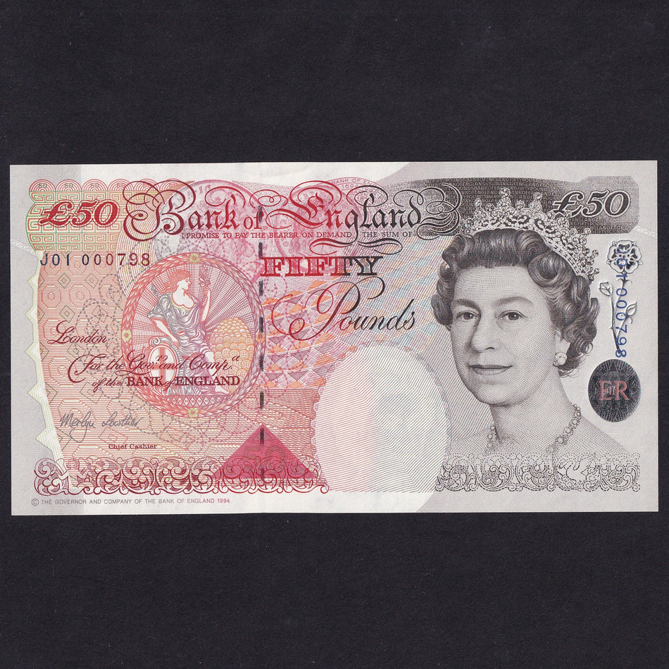 Bank of England (B385/ C147) Lowther, £50, low number and first million, J01 000798, UNC