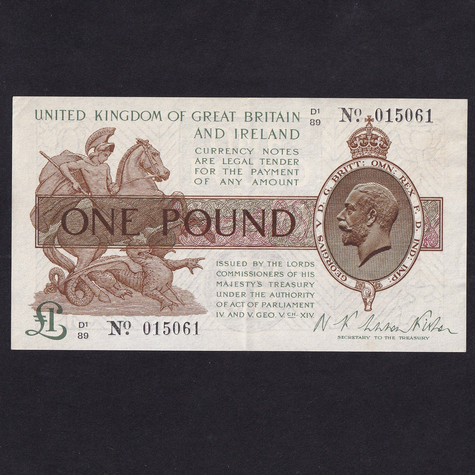 Treasury Series (T31) Fisher, £1, D1/89 015061, watermark composite, serial indents, Good VF