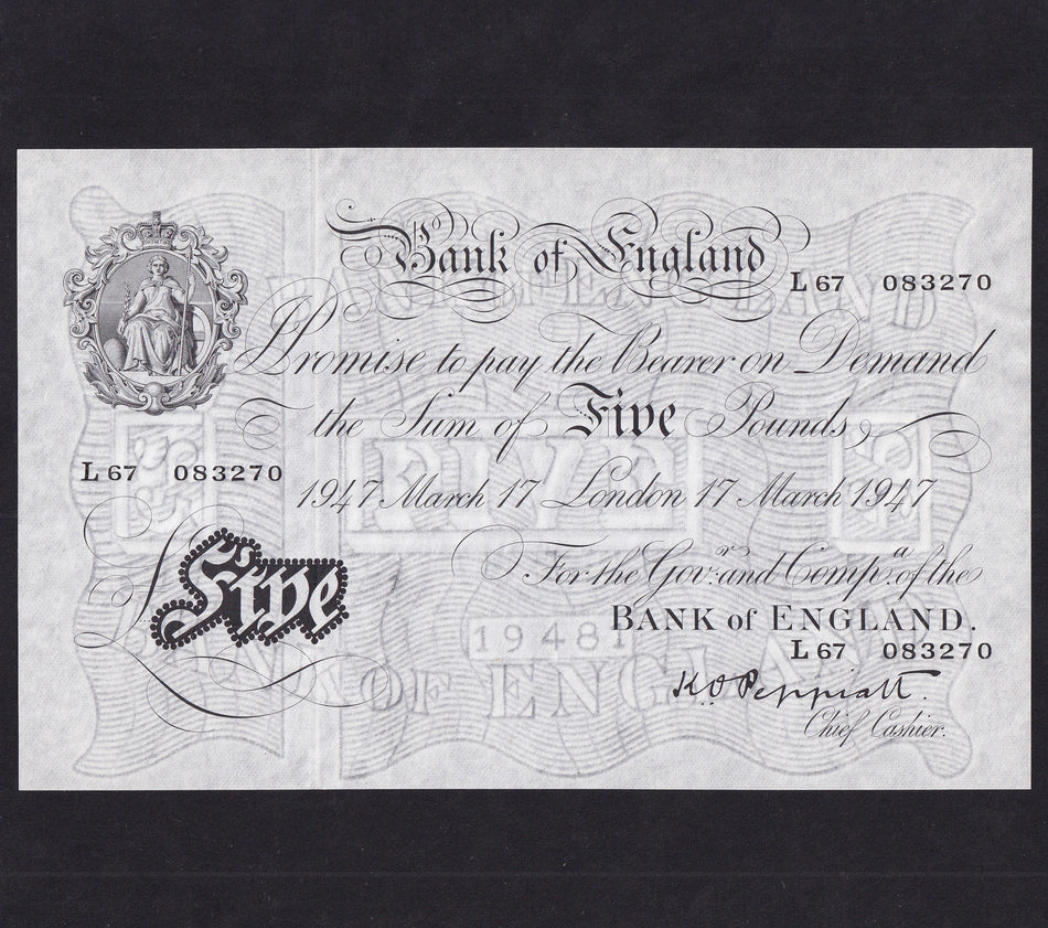 Bank of England (B264) Peppiatt, £5, 17 March 1947, L67 083270, A/UNC
