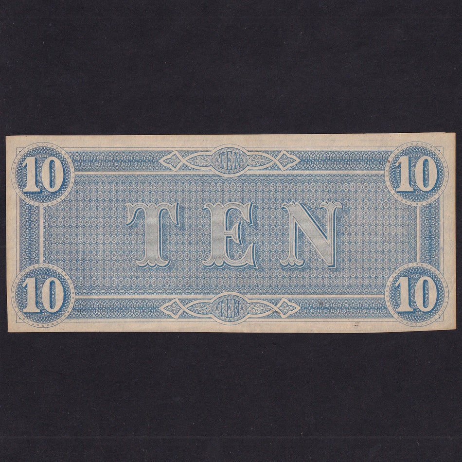 Confederate States (P68) $10, 1864, no.69254, Good EF
