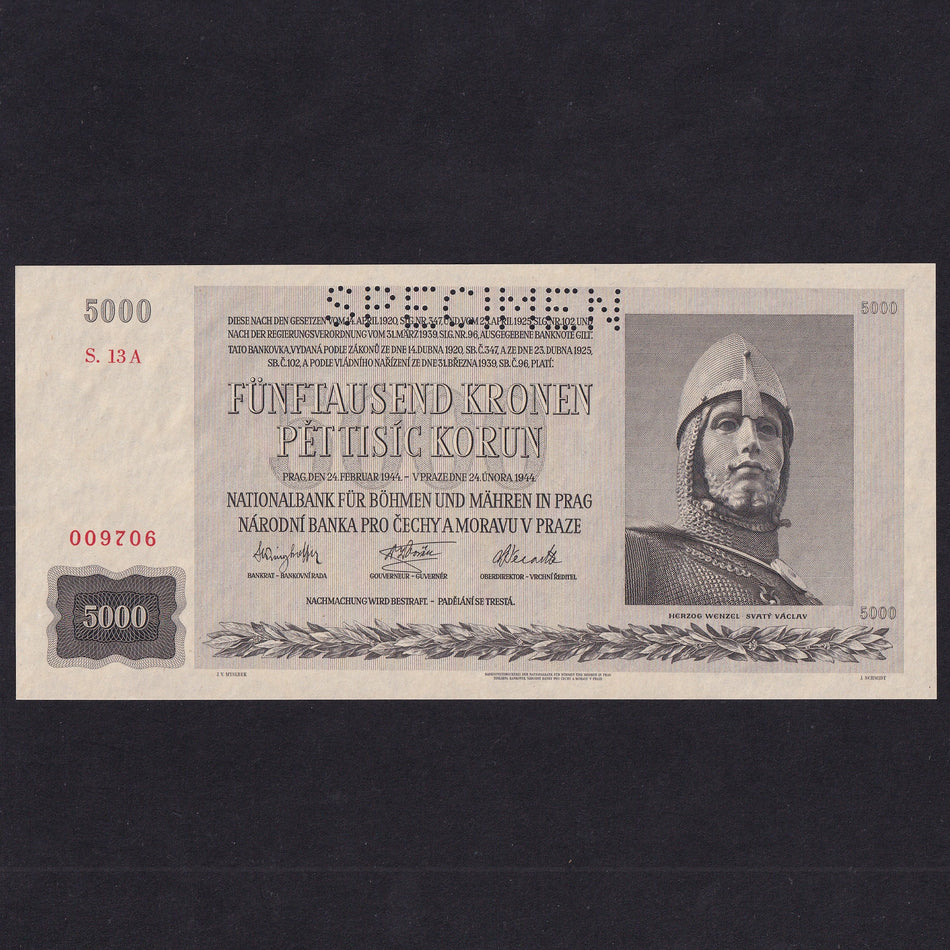 Bohemia and Moravia (P17s) 5000 Korun specimen, 1944, S13A 009706, UNC