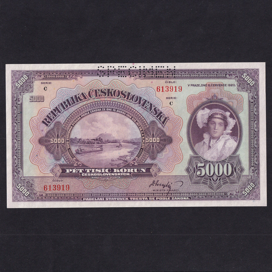 Czechoslovakia (P19s) 5000 Korun specimen, 1920, 613919, UNC