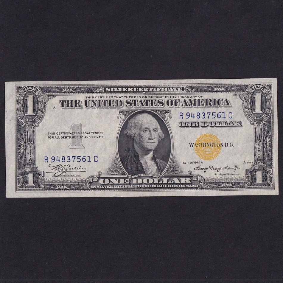 USA (P416Ay) $1, 1935A, yellow seal used North Africa WWII, R94837561C A/UNC