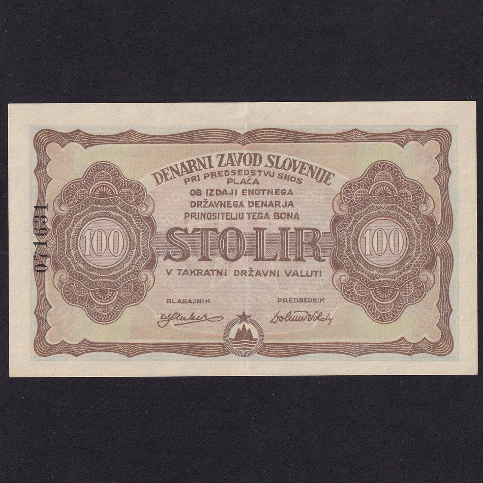 Yugoslavia (PS117) Monetary Bank of Slovenia, 100 Liro, 20.2.1944, Good EF