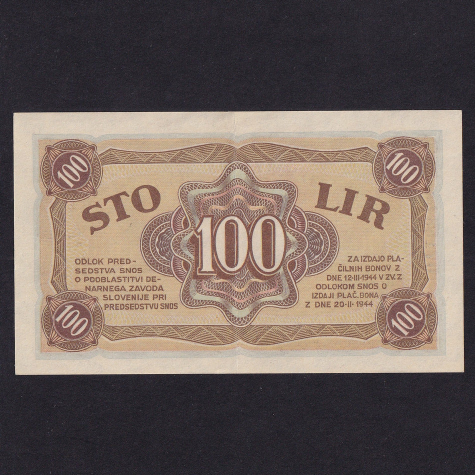 Yugoslavia (PS117) Monetary Bank of Slovenia, 100 Liro, 20.2.1944, Good EF