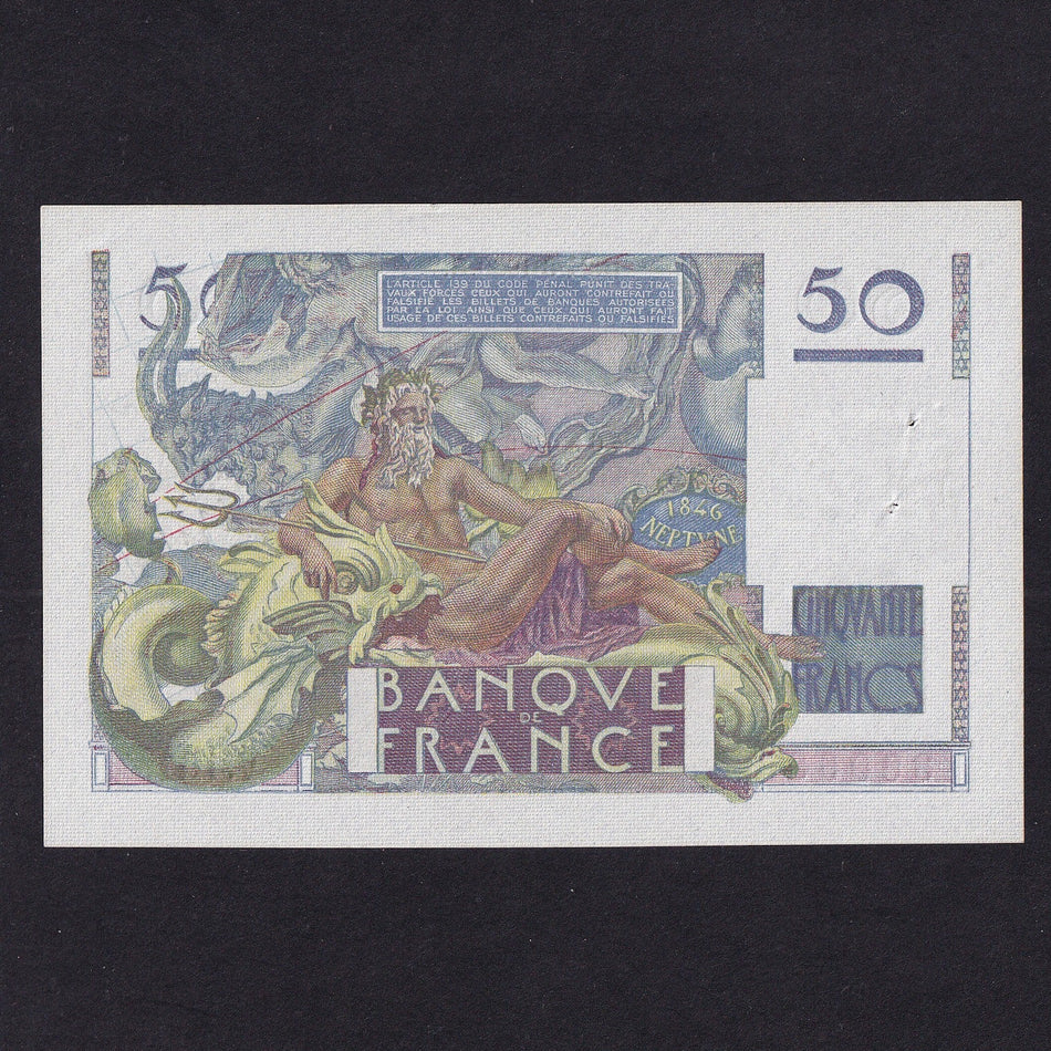 France (P129c) 50 Francs, 24.8.1950, V161 36063, pinholes from pin, Good EF