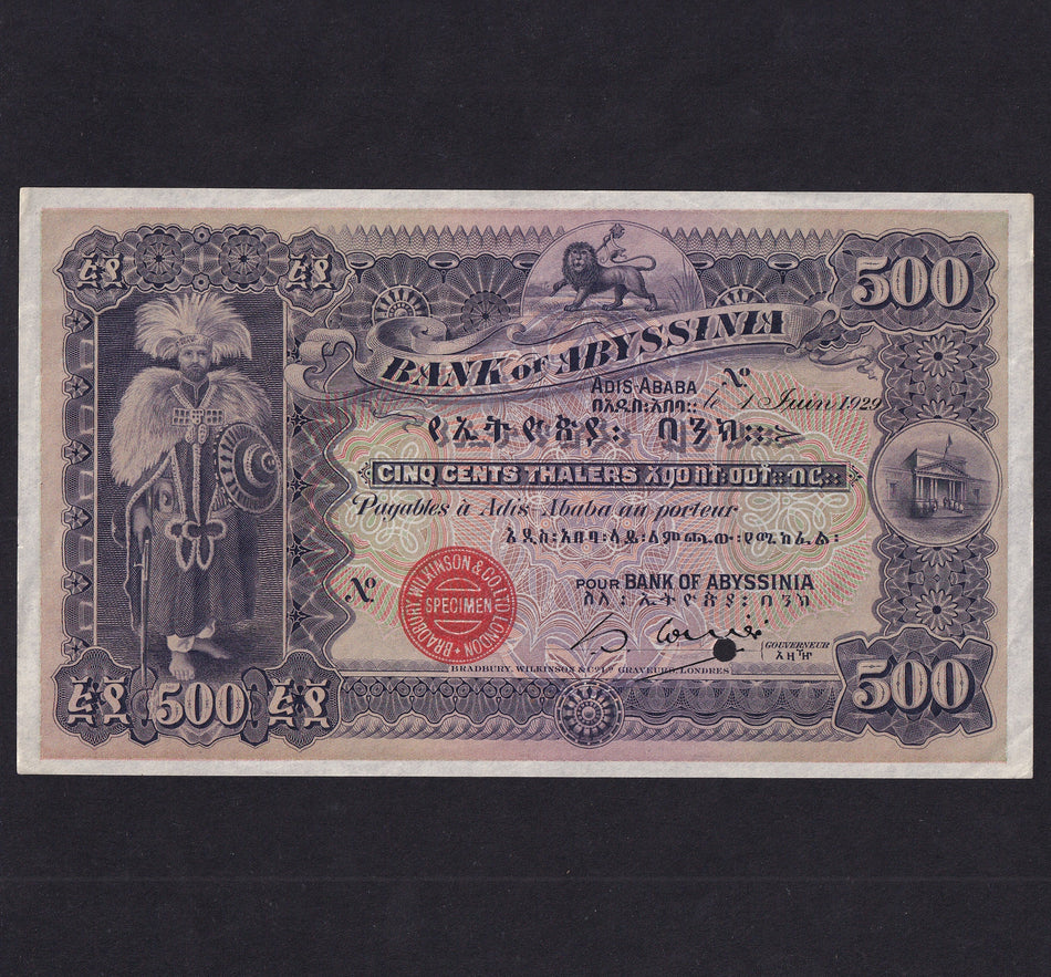 Abyssinia (P5s) 500 Thalers specimen, 1st June 1929, rare, EF+
