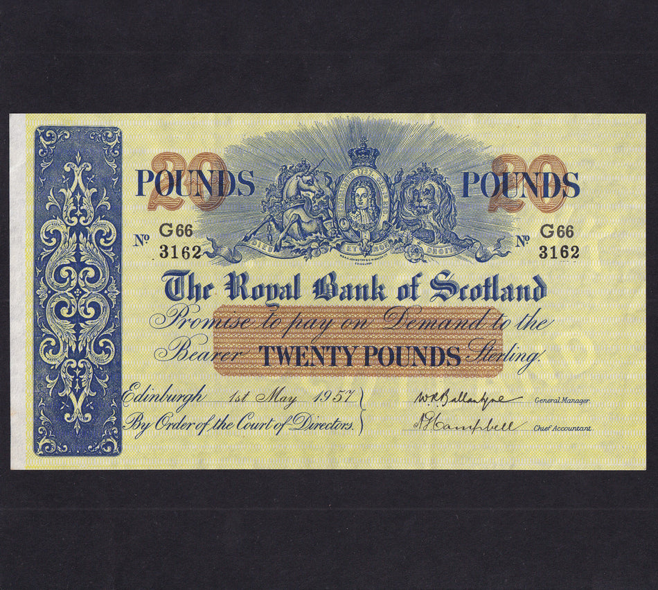 Scotland (P319c) Royal Bank of Scotland, £20, 1st May 1957, G66 3162, PMS 61f, EF