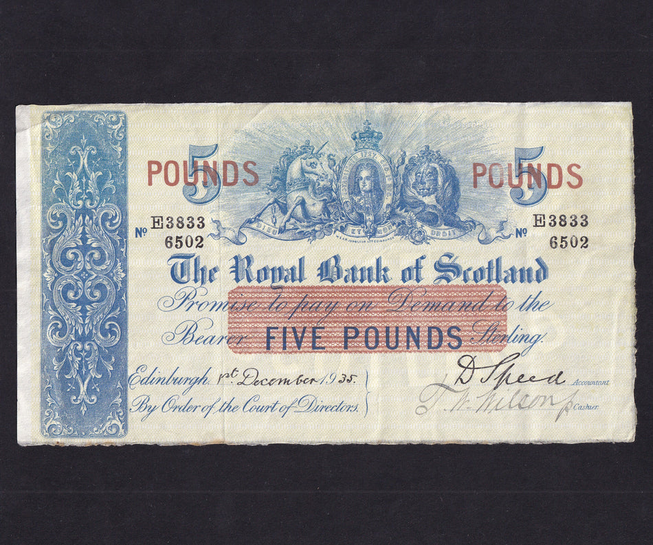 Scotland (P317b) Royal Bank of Scotland, £5, 1st December 1935, E3833 6502, PMS 57e, VF