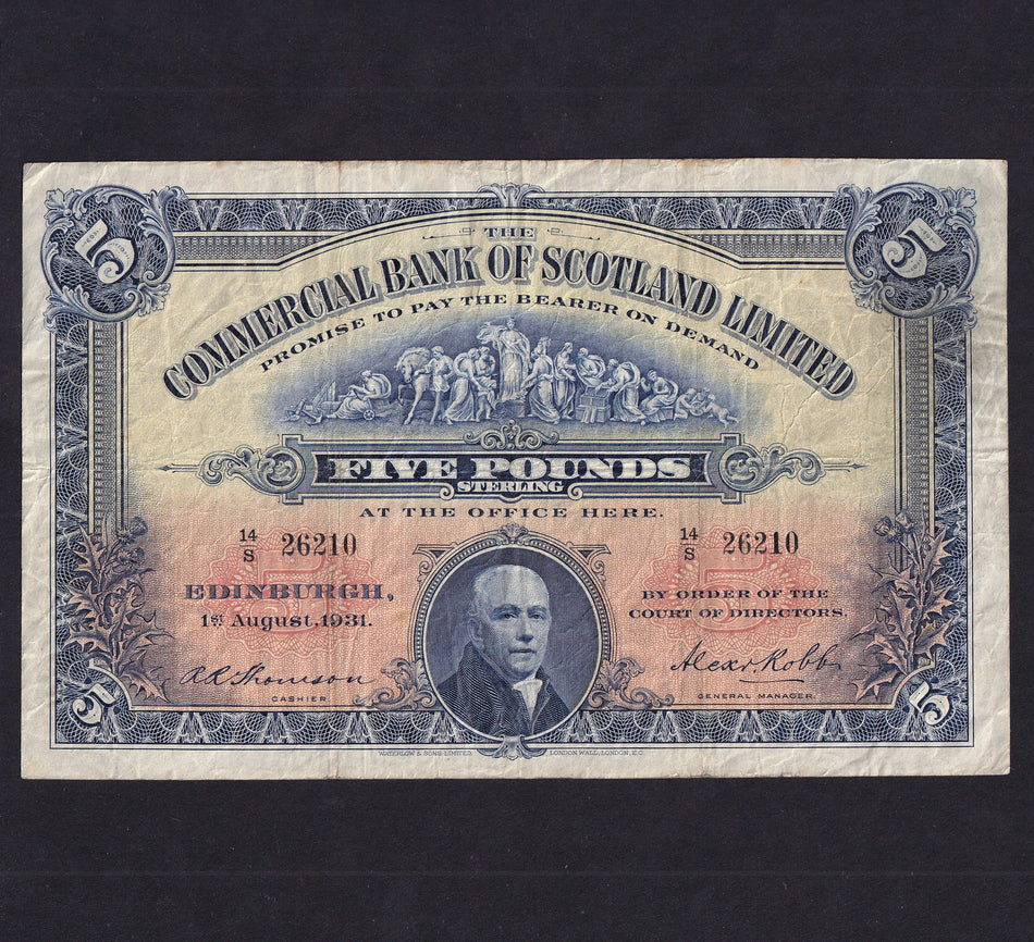 Scotland (PS328b) Commercial Bank of Scotland, £5, 1st August 1931, 14/S 26210, PMSCO62b, VG/Fine