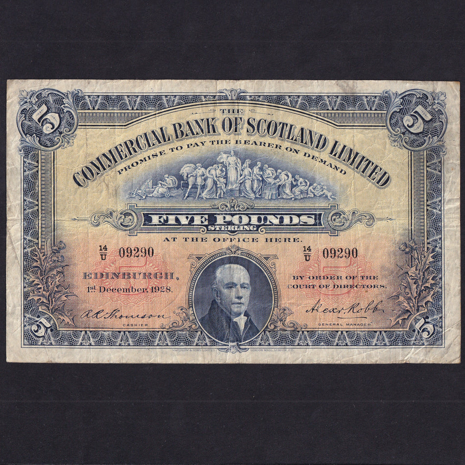 Scotland (P328b) Commercial Bank of Scotland, £5, 1st December 1928, 14/U 09290, PMSCO62b, VG