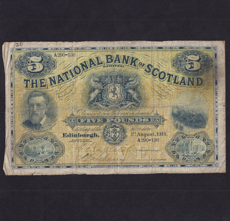 Scotland (PS249a) National Bank of Scotland, £5, 1st August 1914, A290-136, PMSNA33, VG