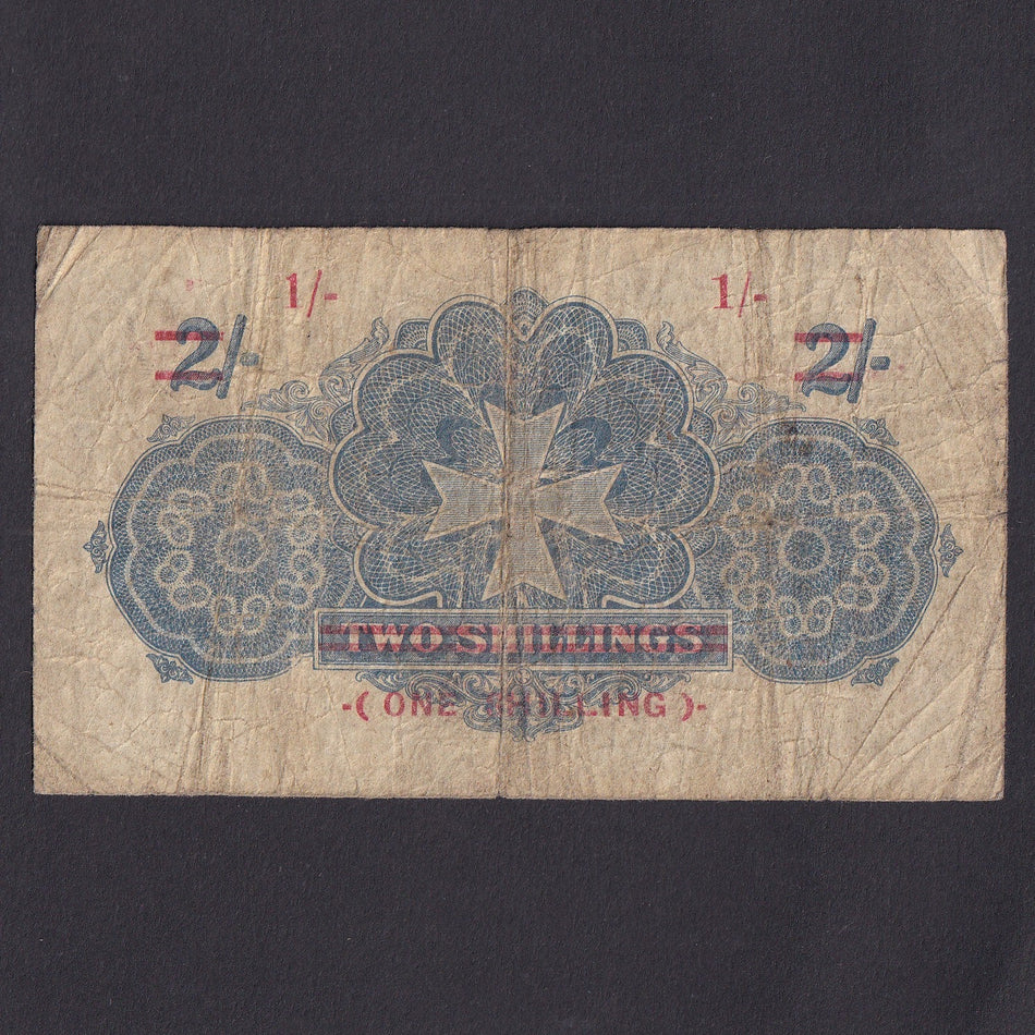 Malta (P15) 1/- overprint on 2/-, KGV, A/1 00056, VG