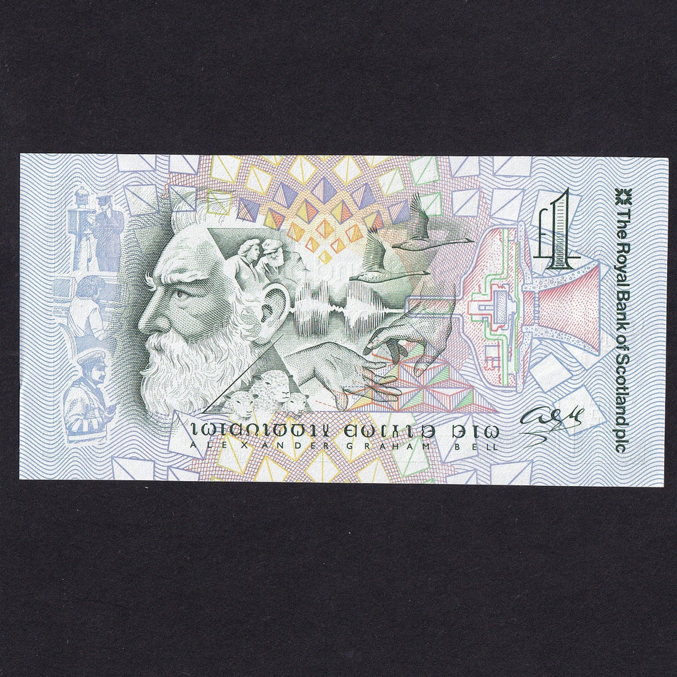 Scotland, Royal Bank of Scotland, £1, Alexander Graham Bell, AGB0000004, the lowest number available, PMS RB95, A/UNC
