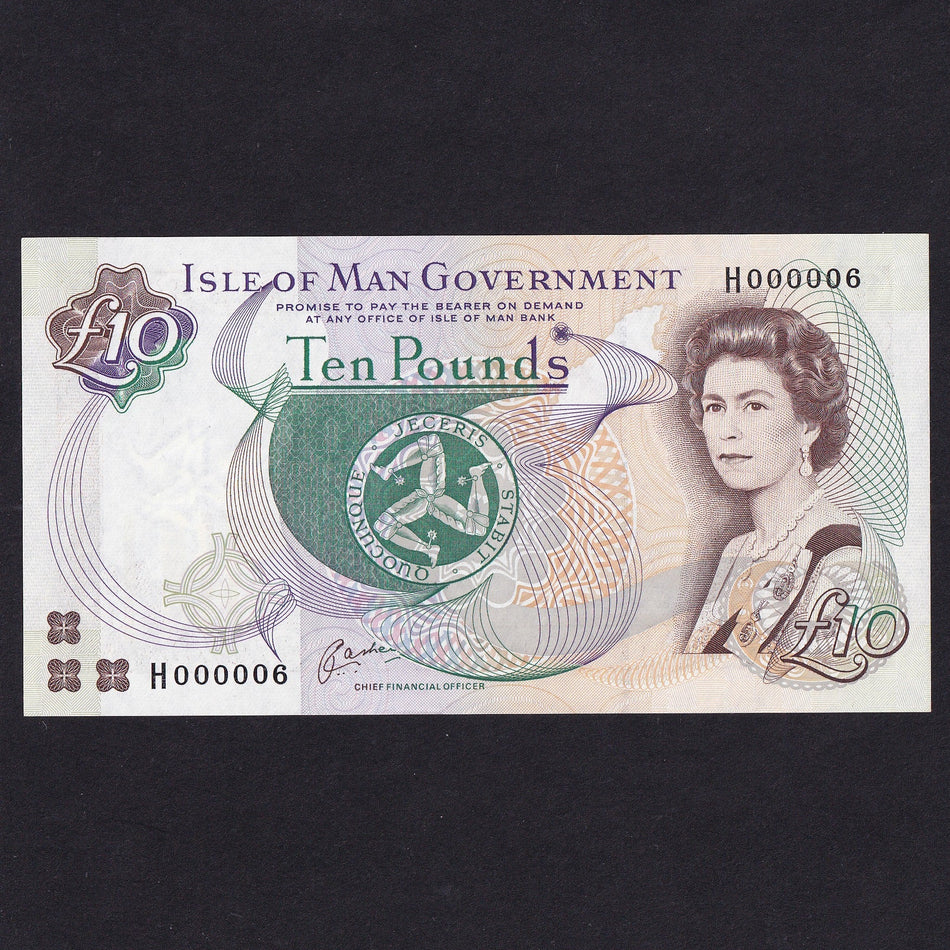 Isle of Man (P44a) £10, 1998, Cashen, H000006, low number, mid series M537, UNC
