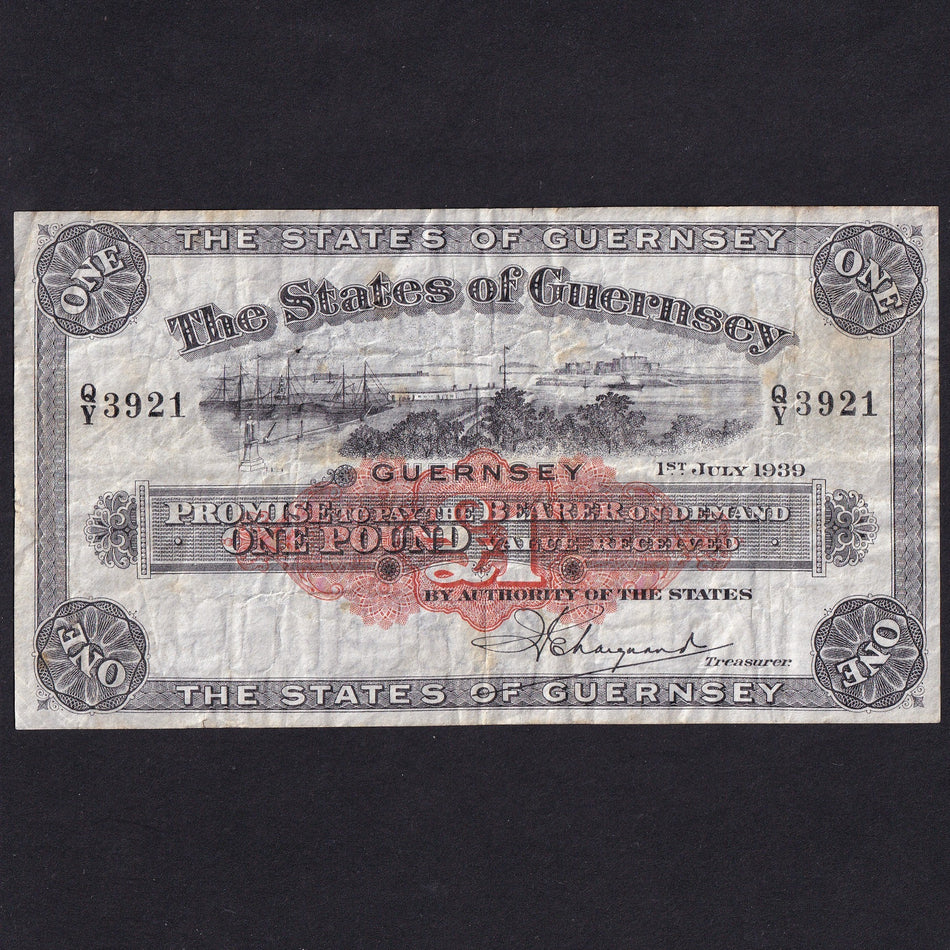 Guernsey (P16a) £1, 1st July 1939, QY 3921, G226, mark, Fine