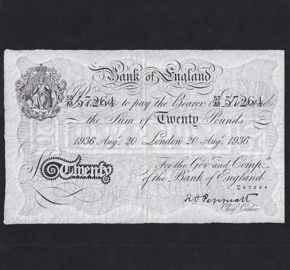 Bank of England (B243) Peppiatt, £20, 20th August 1936, 53M 57264, A/VF
